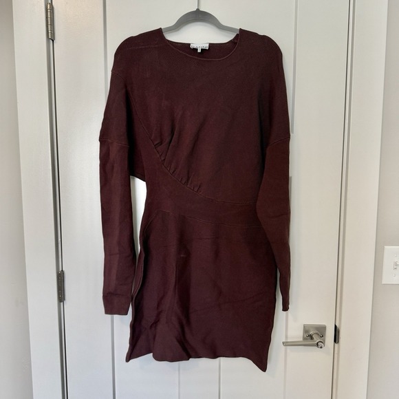 Ganni Ruched Ribbed-Knit Asymmetrical Mini Dress NWOT Size XL  $445 MSRP - Picture 7 of 7